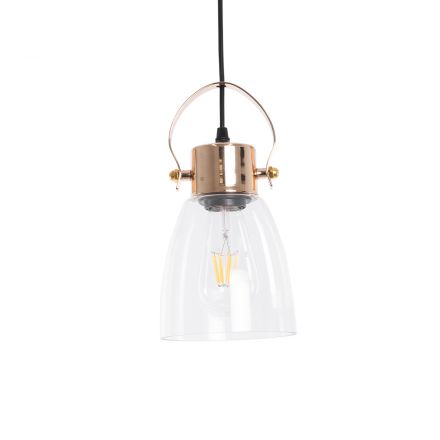 JAVER 00934 Vintage Κρεμαστό Φωτιστικό Οροφής με Ντουί 1xE27 IP20 Διάφανο & Ροζ Χρυσό