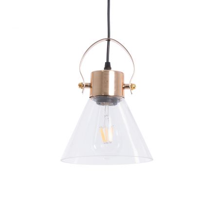 JAVER 00935 Vintage Κρεμαστό Φωτιστικό Οροφής με Ντουί 1xE27 IP20 Διάφανο & Ροζ Χρυσό