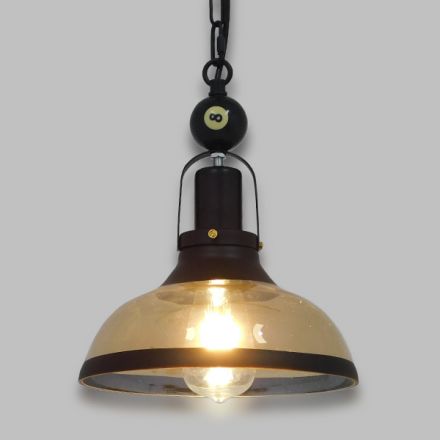 BILLIARD 00971 Vintage Κρεμαστό Φωτιστικό Οροφής με Ντουί 1xE27 IP20 Mαύρο & Μελί