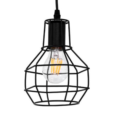 CAGE BLACK Vintage Industrial Κρεμαστό Φωτιστικό - Μαύρο Μεταλλικό Πλέγμα Φ15 x Y20cm
