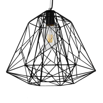 GRID 01022 Vintage Industrial Kρεμαστό Φωτιστικό Οροφής Μονόφωτο Μαύρο Μεταλλικό Πλέγμα Φ32 x Y34cm
