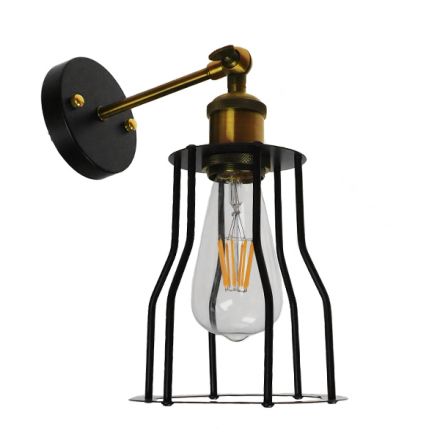 CATEL Vintage Επιτοίχιο Φωτιστικό Απλίκα - IP20 Μαύρο & Χρυσό Μέταλλο - Μ26 x Π15 x Υ30cm