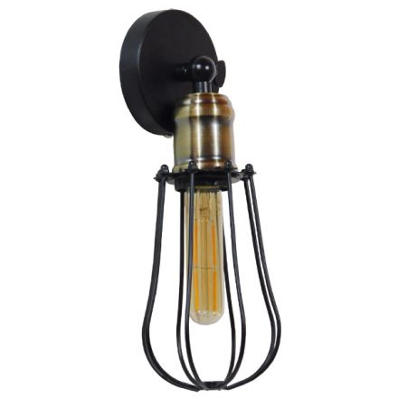 CATEL Vintage Επιτοίχιο Φωτιστικό Απλίκα - IP20 Μαύρο & Μπρούτζινο Μέταλλο - Μ12 x Π15 x Υ32cm