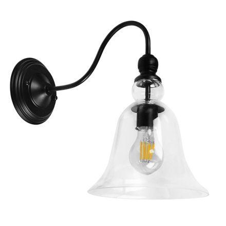 LILLY Vintage Επιτοίχιο Φωτιστικό Απλίκα - IP20 Μαύρο Μέταλλο με Διάφανο Γυαλί - Μ38 x Π20 x Υ37cm