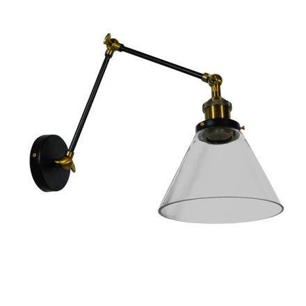 OLIVIA Vintage Επιτοίχιο Φωτιστικό Απλίκα - IP20 Μαύρο & Χρυσό Μέταλλο με Διάφανο Γυαλί - Μ18 x Π40 x Υ43cm