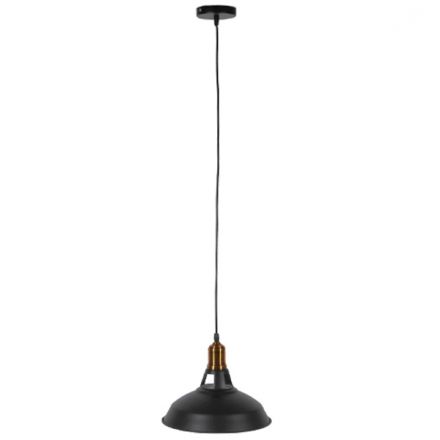 GloboStar® ANER 01073 Vintage Industrial Κρεμαστό Φωτιστικό Οροφής Μονόφωτο Μαύρο Μεταλλικό Καμπάνα Φ28 x Y17cm