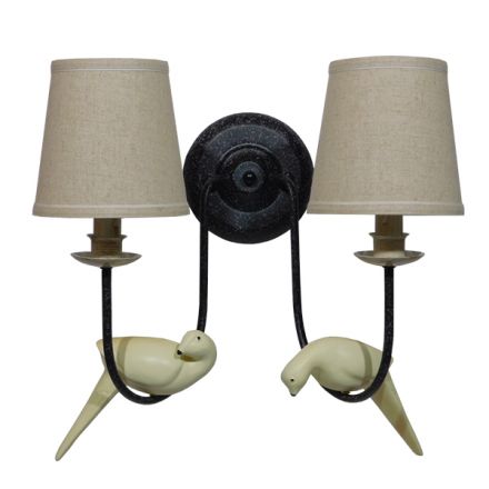 DOVE Vintage Επιτοίχιο Φωτιστικό Απλίκα - IP20 Μαύρο & Λευκό Μέταλλο με Μπεζ Ύφασμα - Μ28 x Π28 x Υ30cm