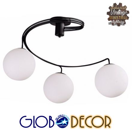 GloboStar® SELINA 01089 Μοντέρνο Φωτιστικό Οροφής Τρίφωτο Μαύρο Μεταλλικό με Λευκό Γυαλί Φ60 x Y45cm