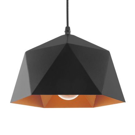 HEXAGON Μοντέρνο Κρεμαστό Φωτιστικό - Μαύρο Χρυσό Μεταλλικό Καμπάνα Φ25 x Υ15cm