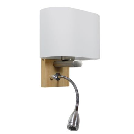 ELEGANT Απλίκα με LED Βραχίονα - Μπεζ Ξύλο, Λευκό Γυαλί με Ασημί Μέταλλο - Μ15 x Π20 x Υ22.5cm