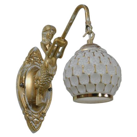 MERMAID Vintage Απλίκα -Λευκό Γυαλί με Λευκό & Χρυσό Μέταλλο - Μ16x Π30 x Υ27cm