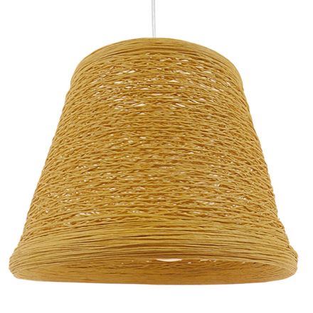 PLAYROOM Κρεμαστό Φωτιστικό - Μπεζ Ξύλινο Ψάθινο Rattan Φ32 x Υ27cm
