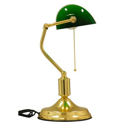GloboStar® LIBRARY 01391 Vintage Επιτραπέζιο Φωτιστικό Πορτατίφ Μονόφωτο Χρυσό Μεταλλικό με Γυαλίνο Πράσινο Καπέλο Μ26.5 x Π19 x Υ38cm