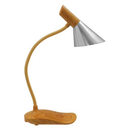 DRAPER Επαναφορτιζόμενο USB Φωτιστικό Γραφείου LED 6W σε Απόχρωση Ξύλου με Ασημί Καπέλο - 4500K - Dimmable