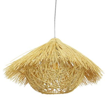 CHEOPE Vintage Κρεμαστό Φωτιστικό - Μπεζ Ξύλινο Ψάθινο Rattan Φ45 x Υ35cm
