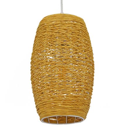 SAO PAULO Vintage Κρεμαστό Φωτιστικό - Καφέ Ξύλινο Rattan Φ15 x Υ25cm