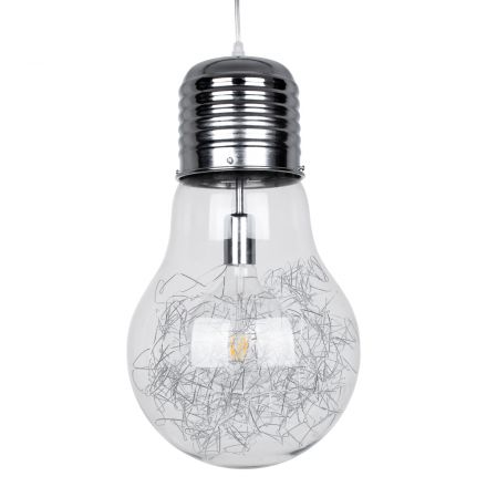 LAMP Μοντέρνο Κρεμαστό Φωτιστικό - Ασημί Νίκελ Μεταλλικό Διάφανο Γυαλί Φ30 x Υ52cm