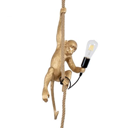 APES Μοντέρνο Κρεμαστό Φωτιστικό - Χρυσό με Μπεζ Σχοινί Φιγούρα 