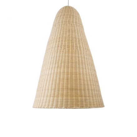 MAHANA 01827 Boho Κρεμαστό Φωτιστικό Μονόφωτο 1xE27 IP20 Φ80 x Υ130cm Μπεζ Ξύλινο Ρατάν Πλέγμα