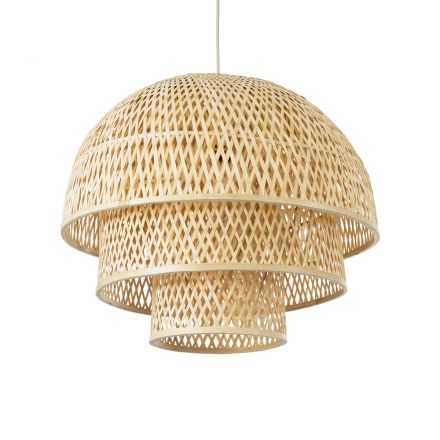HIROKA 01836 Boho Κρεμαστό Φωτιστικό Μονόφωτο 1xE27 IP20 Μπεζ Ξύλινο Μπαμπού Πλέγμα