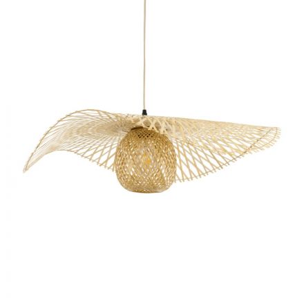 CINNABAR Boho Κρεμαστό Φωτιστικό - Φ75 x Υ21cm - Μπεζ Ξύλινο Μπαμπού Πλέγμα