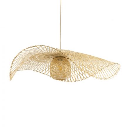 CINNABAR 01838 Boho Κρεμαστό Φωτιστικό Μονόφωτο 1xE27 IP20 Φ100 x Υ21cm Μπεζ Ξύλινο Μπαμπού Πλέγμα