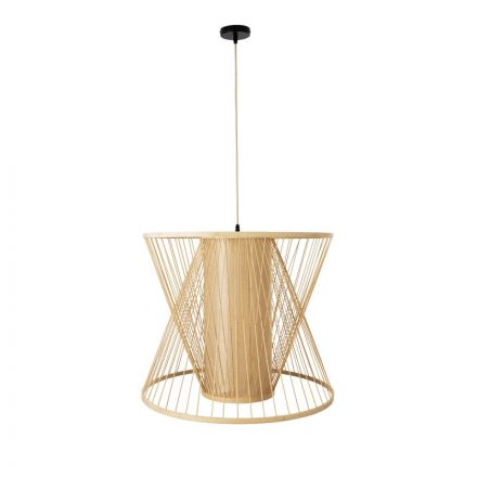 CORAL Boho Κρεμαστό Φωτιστικό - Φ60 x Υ50cm - Μπεζ Ξύλινο Πλέγμα