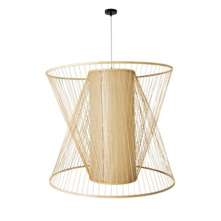 CORAL Boho Κρεμαστό Φωτιστικό - Φ100 x Υ90cm - Μπεζ Ξύλινο Πλέγμα
