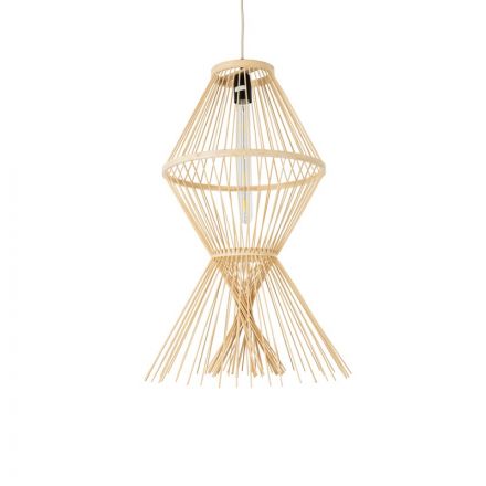 YOSHI Boho Κρεμαστό Φωτιστικό - Φ35 x Υ60cm - Μπεζ Ξύλινο Πλέγμα