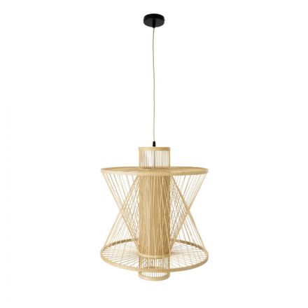 MANGO Boho Κρεμαστό Φωτιστικό - Φ50 x Υ60cm - Μπεζ Ξύλινο Πλέγμα