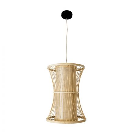 TIKI Boho Κρεμαστό Φωτιστικό - Φ30 x Υ40cm - Μπεζ Ξύλινο Πλέγμα