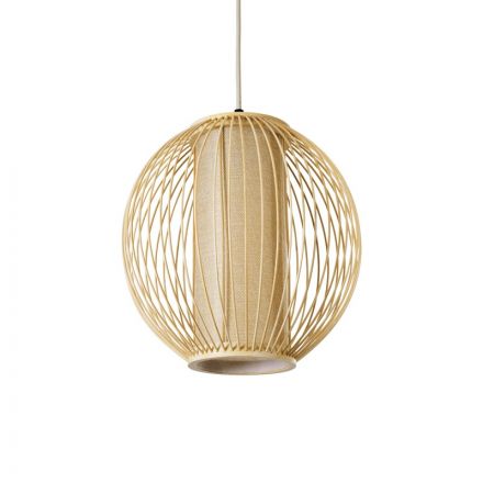 SUNFLOWER Boho Κρεμαστό Φωτιστικό - Φ28 x Υ28cm - Μπεζ Ξύλινο Πλέγμα