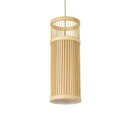 HINAMI Boho Κρεμαστό Φωτιστικό - Φ13 x Υ35cm - Μπεζ Ξύλινο Πλέγμα