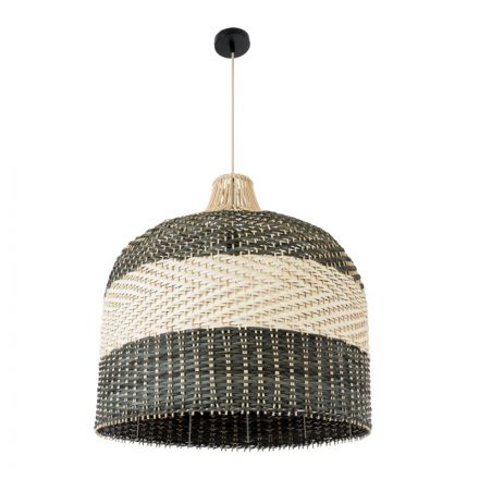 BARBADOS 01945 Boho Κρεμαστό Φωτιστικό Μονόφωτο 1xE27 IP20 Φ60 x Υ60cm Μπεζ Χακί Ξύλινο Πλέγμα Καμπάνα