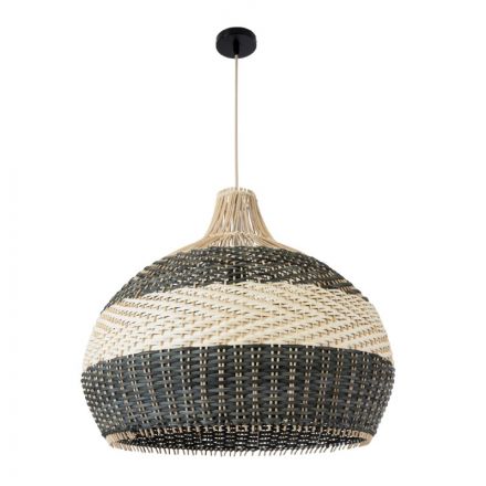 BARBADOS 01947 Boho Κρεμαστό Φωτιστικό Μονόφωτο 1xE27 IP20 Φ60 x Υ60cm Μπεζ Χακί Ξύλινο Πλέγμα Καμπάνα
