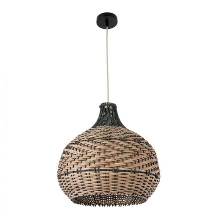 SEYCHELLES 01948 Boho Κρεμαστό Φωτιστικό Μονόφωτο 1xE27 IP20 Φ40 x Υ40cm Μπεζ Καφέ Χακί Ξύλινο Πλέγμα Καμπάνα
