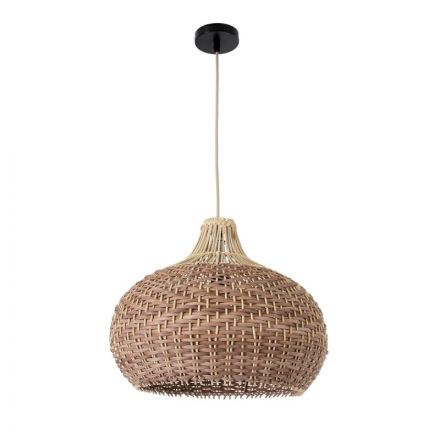 PANAMA 01952 Boho Κρεμαστό Φωτιστικό Μονόφωτο 1xE27 IP20 Φ40 x Υ34cm Μπεζ Καφέ Ξύλινο Πλέγμα Καμπάνα