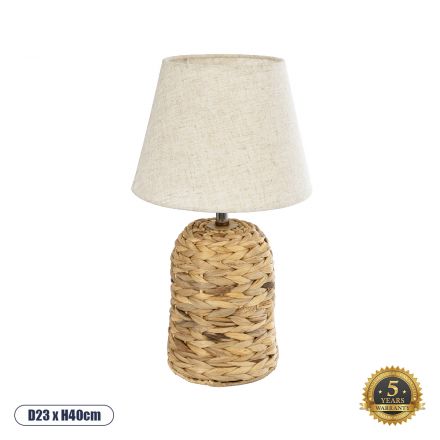 HOLOKAI Boho Επιτραπέζιο Πορτατίφ - Φ23 x Υ40cm - Μπεζ Φυσική Ράφια Άχυρο Πλέγμα με Μπεζ Καπέλο 