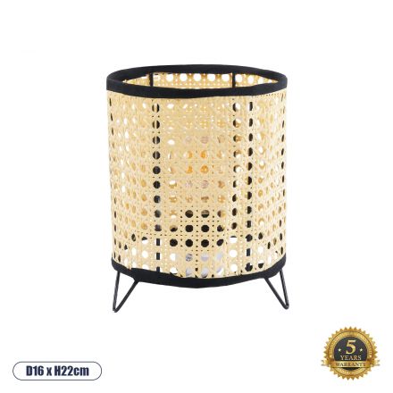 MONTE Επιτραπέζιο Φωτιστικό - IP20 - Φ16 x Υ22cm - Μαύρο Ύφασμα με Μπεζ Ξύλινο Μπαμπού 
