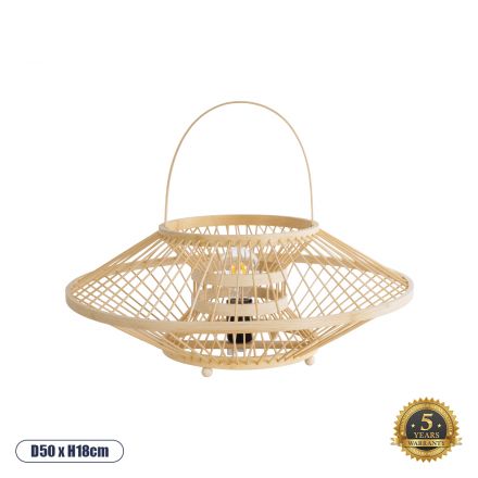 SOREN Boho Επιτραπέζιο Φωτιστικό - Φ50 x Υ18cm - Μπεζ Ξύλινο Μπαμπού 