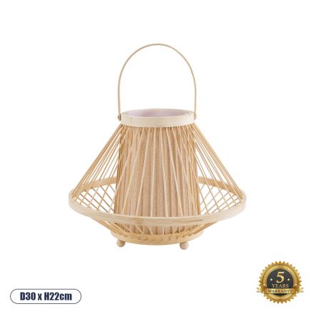 CATHY Boho Επιτραπέζιο Φωτιστικό Πορτατίφ - Φ30 x Υ22cm - Μπεζ Ύφασμα με Μπεζ Ξύλινο Μπαμπού 