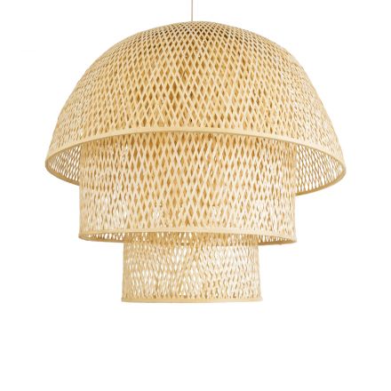 HIROKA 02046 Boho Κρεμαστό Φωτιστικό Μονόφωτο 1xE27 IP20 Φ100 x Υ110cm Μπεζ Ξύλινο Μπαμπού Πλέγμα Καμπάνα