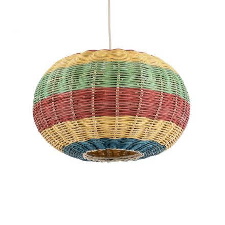 CABALLEROS 02055 Boho Κρεμαστό Φωτιστικό Μονόφωτο 1xE27 IP20 Πράσινο με Κίτρινο και Μπλε με Κόκκινο Ξύλινο Μπαμπού Πλέγμα