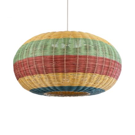 CABALLEROS 02056 Boho Κρεμαστό Φωτιστικό Μονόφωτο 1xE27 IP20 Πράσινο με Κίτρινο και Μπλε με Κόκκινο Ξύλινο Μπαμπού Πλέγμα