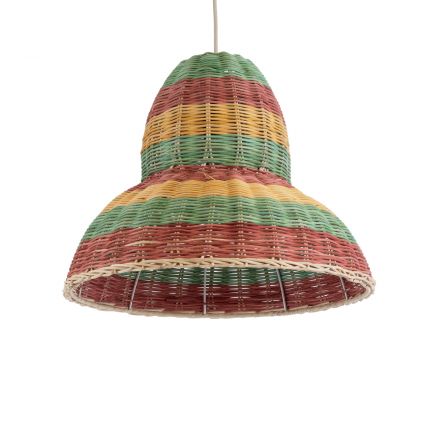 CABALLEROS 02057 Boho Κρεμαστό Φωτιστικό Μονόφωτο 1xE27 IP20 Πράσινο με Κίτρινο και Μπεζ με Κόκκινο Ξύλινο Μπαμπού Πλέγμα Καμπάνα
