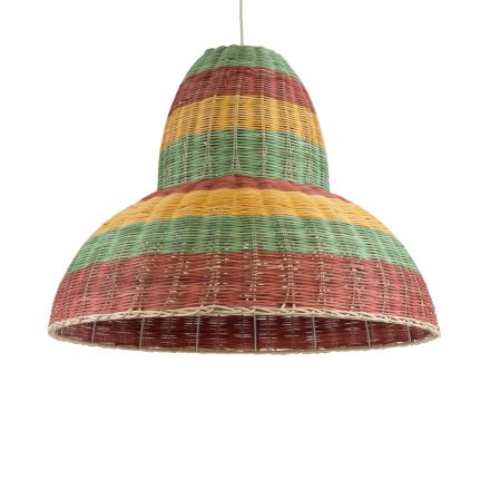 CABALLEROS 02058 Boho Κρεμαστό Φωτιστικό Μονόφωτο 1xE27 IP20 Πράσινο με Κίτρινο και Μπεζ με Κόκκινο Ξύλινο Μπαμπού Πλέγμα Καμπάνα