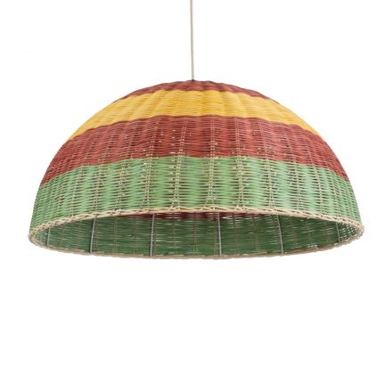 CABALLEROS 02061 Boho Κρεμαστό Φωτιστικό Μονόφωτο 1xE27 IP20 Πράσινο με Κίτρινο και Κόκκινο Ξύλινο Μπαμπού Πλέγμα Καμπάνα
