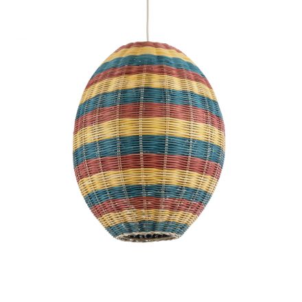 CABALLEROS 02065 Boho Κρεμαστό Φωτιστικό Μονόφωτο 1xE27 IP20 Πράσινο με Κίτρινο και Μπλε με Κόκκινο Ξύλινο Μπαμπού Πλέγμα