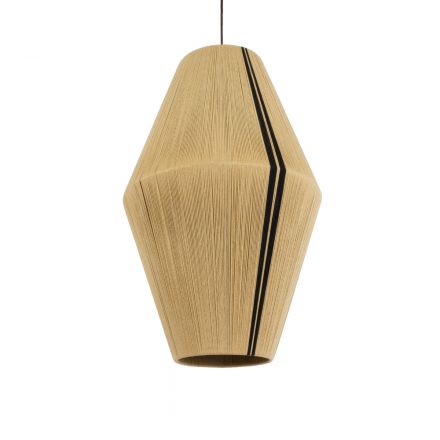 SALERNO 02077 Boho Φωτιστικό Οροφής Μονόφωτο 1xE27 IP20 Φ50 x Υ80cm Μπεζ με Μαύρο Λεπτό Νήμα Βαμβακερό Πλέγμα Καμπάνα