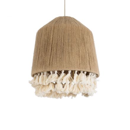 HUAN 02092 Boho Φωτιστικό Οροφής Μονόφωτο 1xE27 IP20 Φ40 x Υ45cm Μπεζ με Λευκό Λεπτό Νήμα Βαμβακερό Πλέγμα Καμπάνα